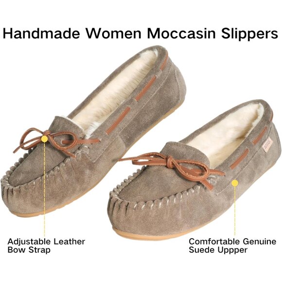 Women's Green Leather Faux Fur Pile Lined lace Up Cozy Bow Warm Slippers Shoes - Picture 2 of 5